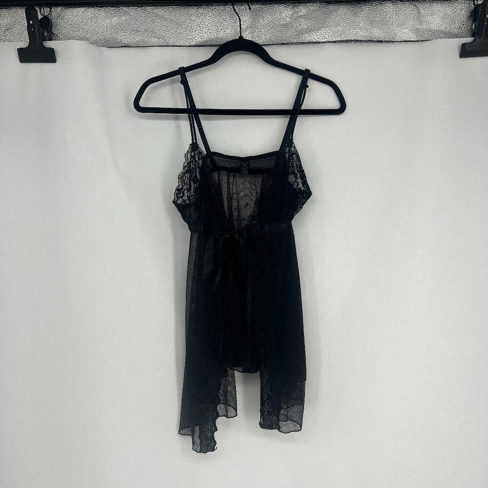 Rene Rofe Semi-Sheer Black Lace Bra Babydoll